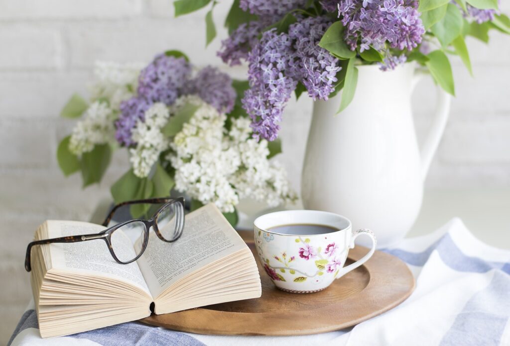 coffee, beautiful flowers, book-2390136.jpg